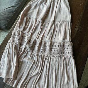 Women’s Light Pink Crochet Trim Maxi Skirt